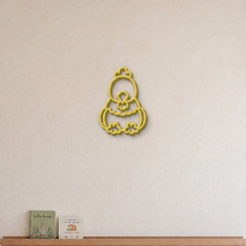 Chicken nursery wall art in yellow, 3D printed outline on a nursery wall