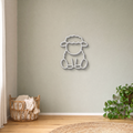 Sheep nursery wall art in white, 3D printed outline on a sage green nursery wall