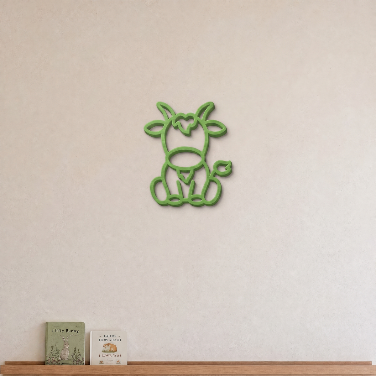 Goat nursery wall art in lime green, 3D printed outline on a nursery wall