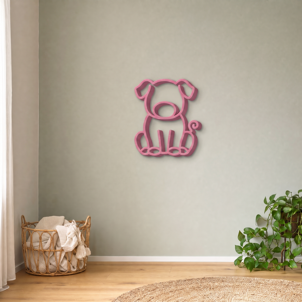 Pink pig wall art on a sage green nursery wall